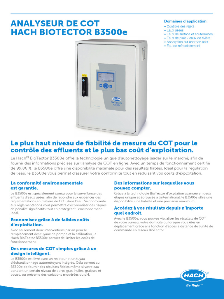 Analyseur COT Hach BioTector B3500e | PDF | Eaux usées