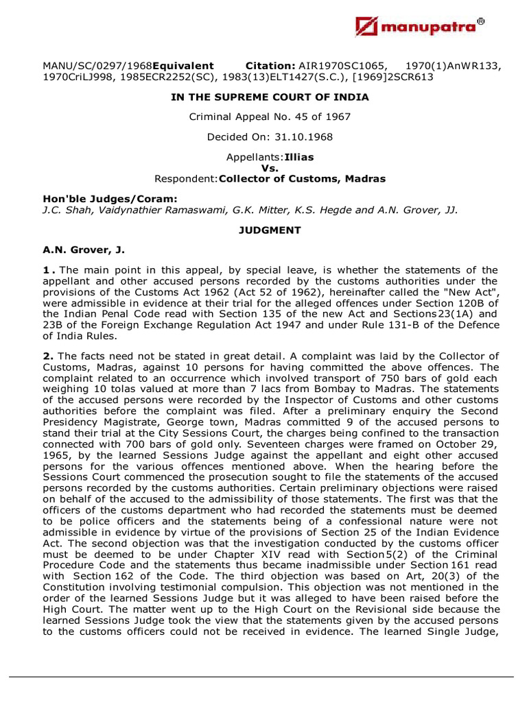 Supreme Court Ruling on Customs Evidence | PDF | Criminal Procedure In ...