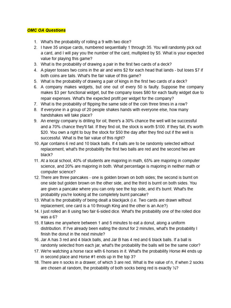 OMC OA Questions | PDF | Probability | Probability Theory