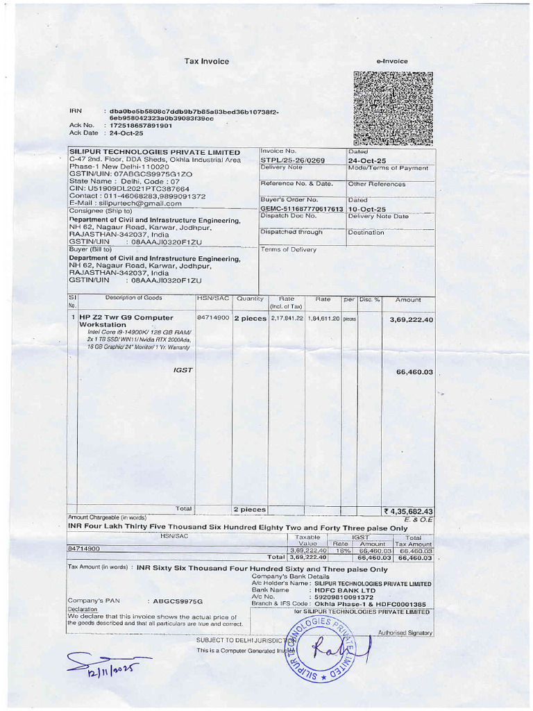 Tax Invoice for Computer Workstation | PDF | Invoice