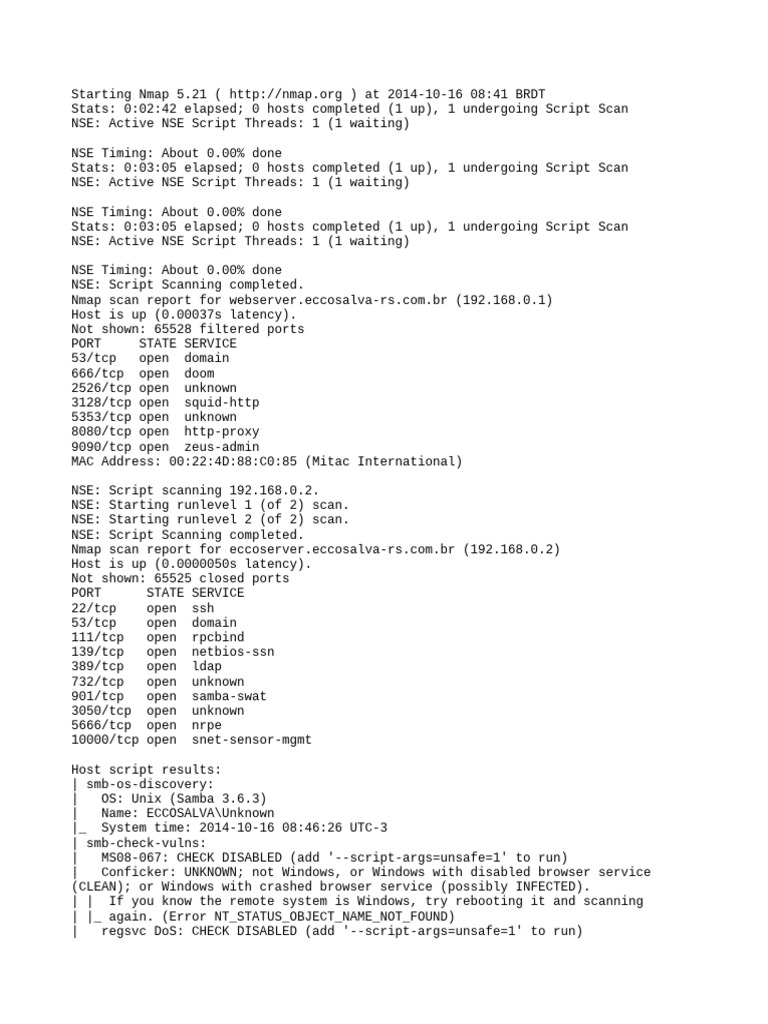 Nmap Scan Results for ECCOSALVA Servers | PDF