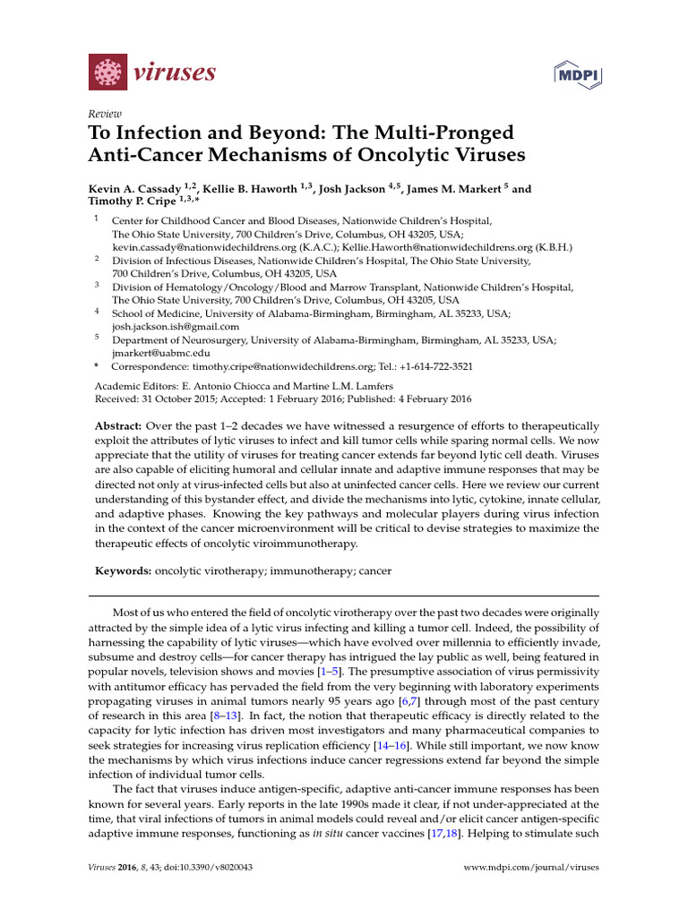 Oncolytic Viruses: Anti-Cancer Mechanisms | PDF | Immune System | Virus