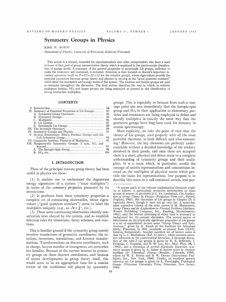Symmetry Groups in Physics | PDF | Group (Mathematics) | Vector Space