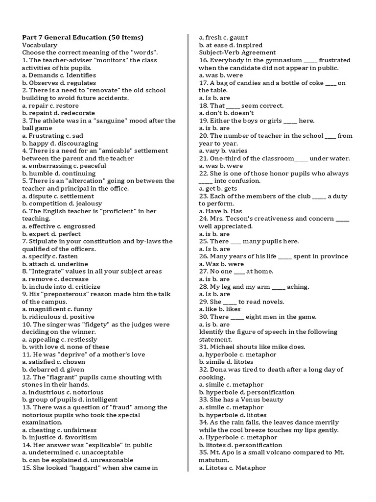 Vocabulary and Grammar Quiz Guide | PDF