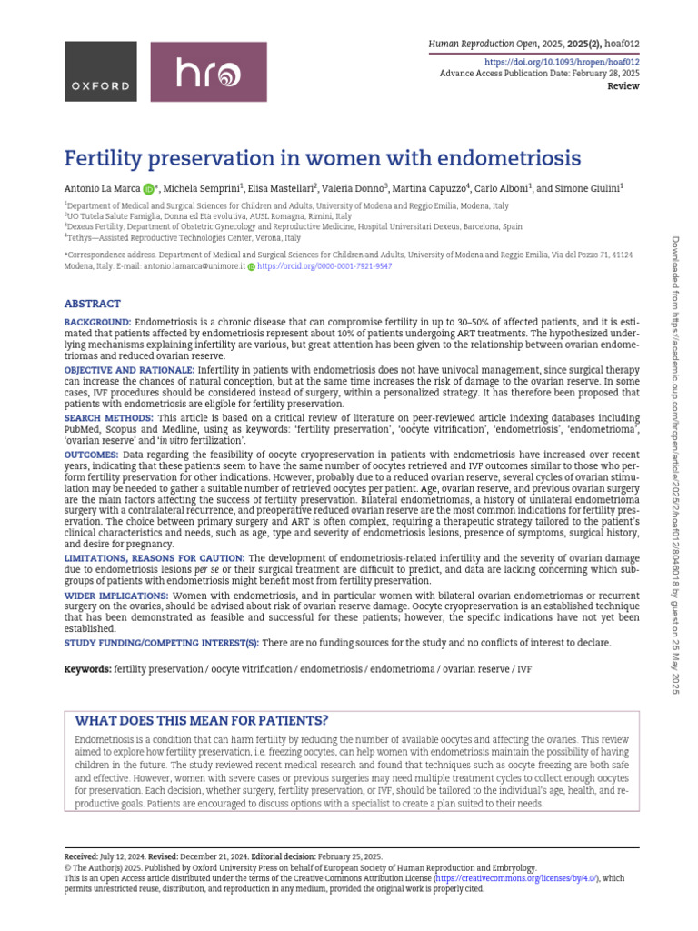 Fertility Preservation for Endometriosis | PDF | Ovary | In Vitro ...