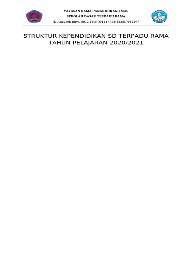 Struktur Pendidikan SD Terpadu Rama 2020 | PDF