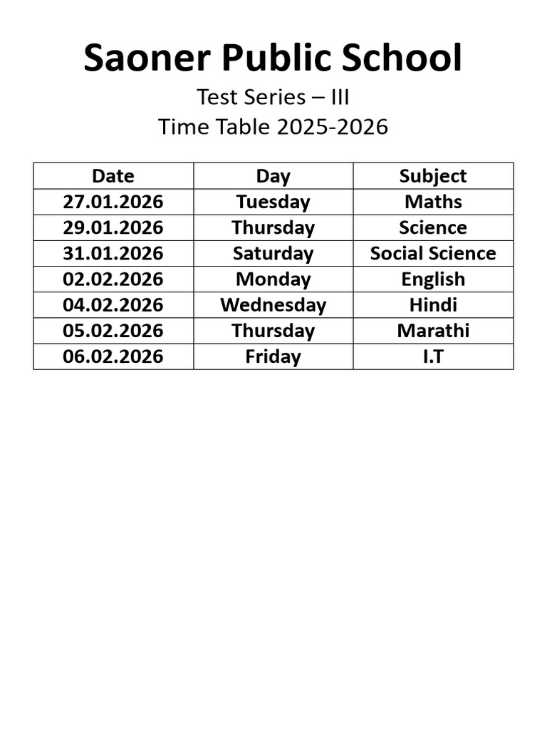 Saoner Public School Test Series 2025-26 | PDF