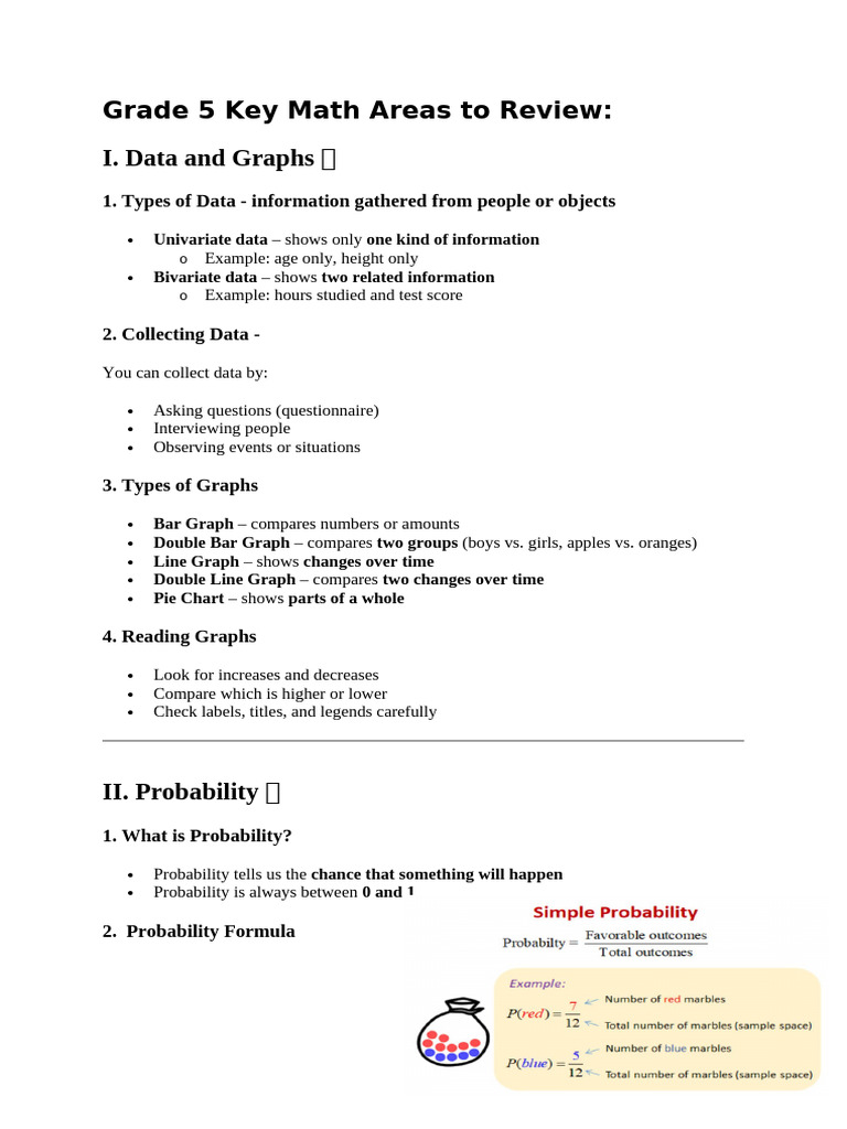 Grade 5 Math Review: Data, Graphs & Decimals | PDF | Multiplication ...