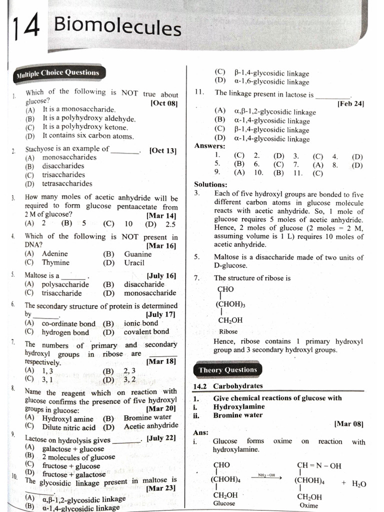 14.biomolecules - PYQs - Class 12th HSC Board. | PDF
