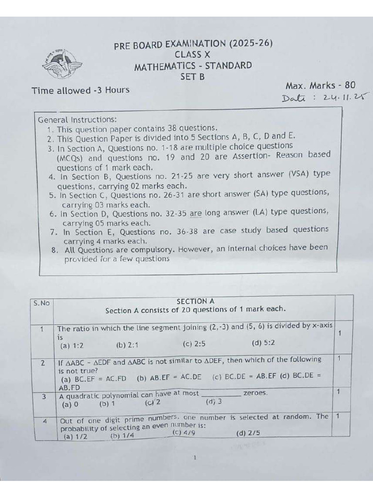 Maths Paper Pre Board | PDF