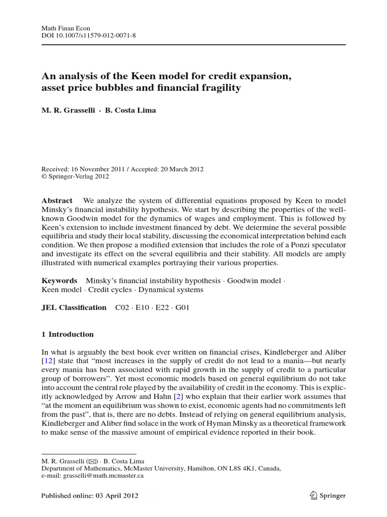 Keen Model Analysis: Credit and Instability | PDF | Economic ...