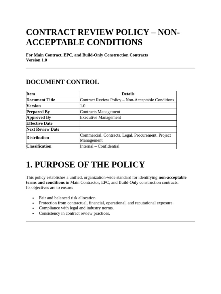 Contract Review Policy – Non-Acceptable Conditions | PDF | Indemnity ...