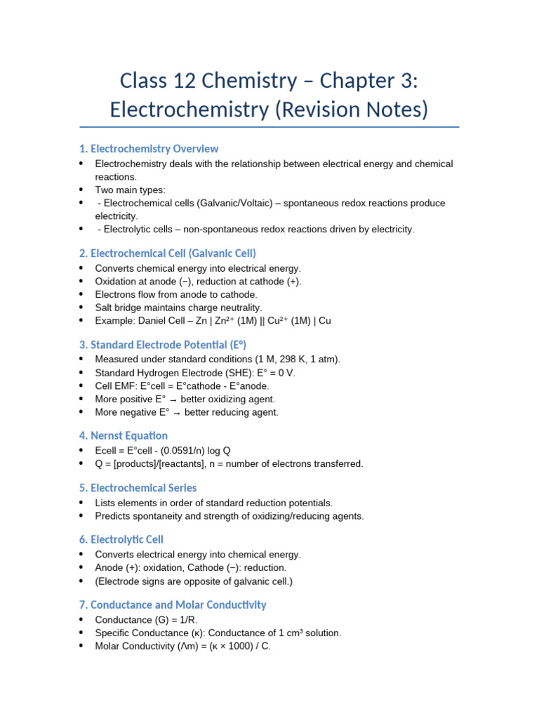 temp_electrochem_notes | PDF | Electrochemistry | Redox