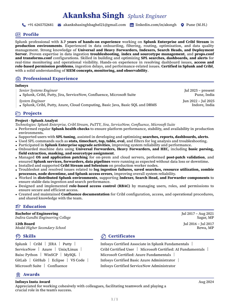 Splunk Engineer Profile - Akanksha Singh | PDF | Microsoft Azure ...