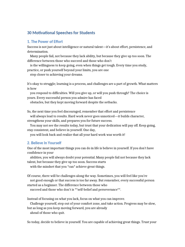 30 Inspiring Speeches for Students | PDF | Mindset | Psychological Concepts