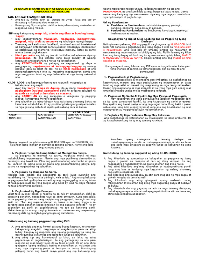 Q1 ARALIN 1 Handout | PDF