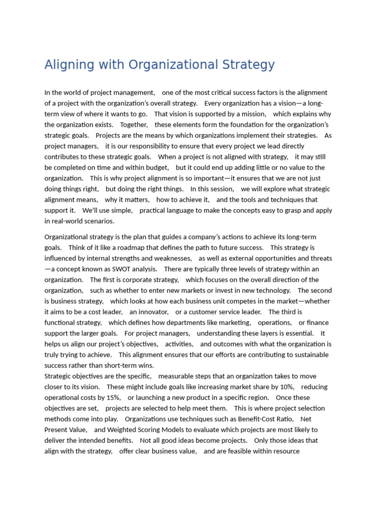 Aligning With Organizational Strategy | PDF | Strategic Management ...