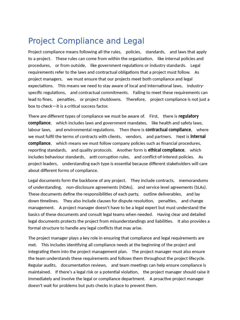 Project Compliance and Legal Essentials | PDF | Regulatory Compliance ...