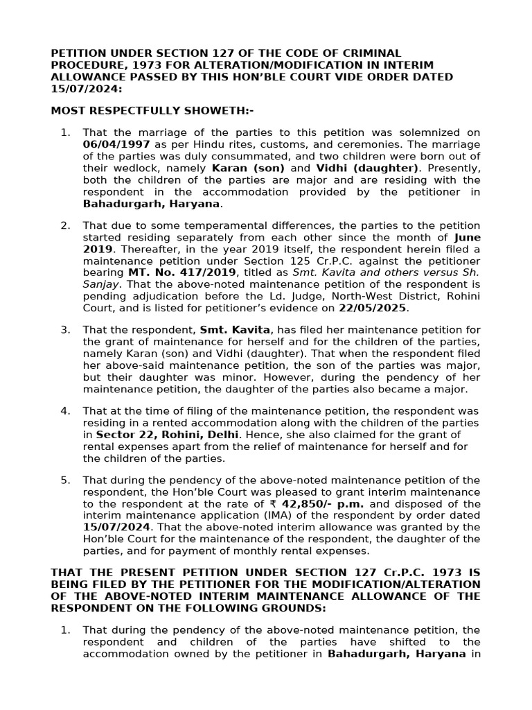 Petition to Modify Interim Maintenance Order | PDF | Justice | Crime ...