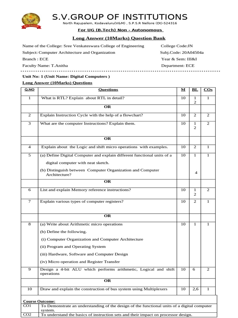 Computer Architecture Long Answer Questions | PDF | Electronics ...