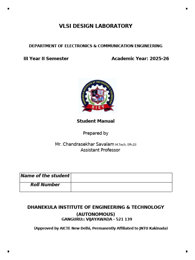 VLSI Design Laboratory Manual 2025-26 | PDF | Cmos | Logic Gate
