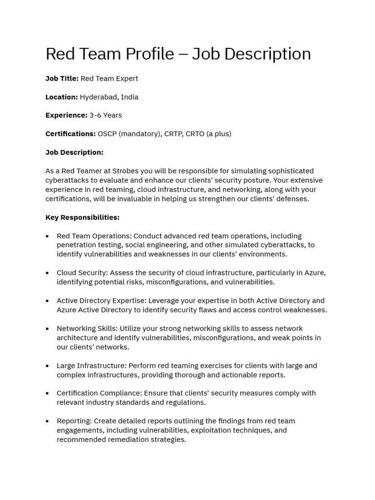 Red Team Expert Job Description | PDF