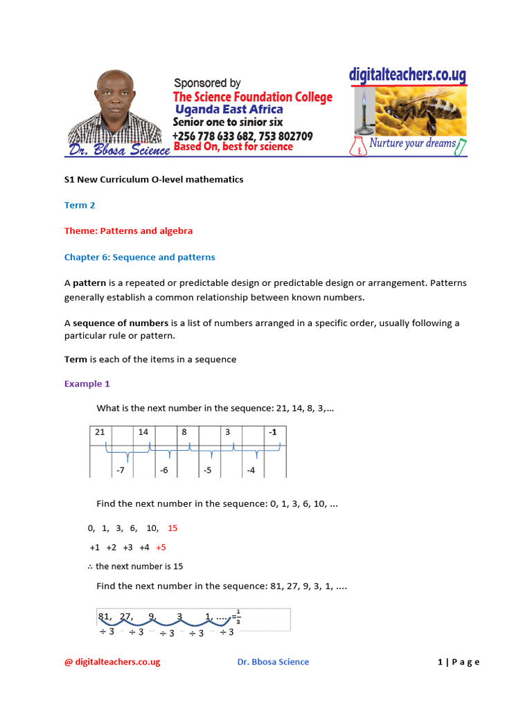 O-Level Math: Sequences & Patterns Guide | PDF | Numbers | Elementary ...