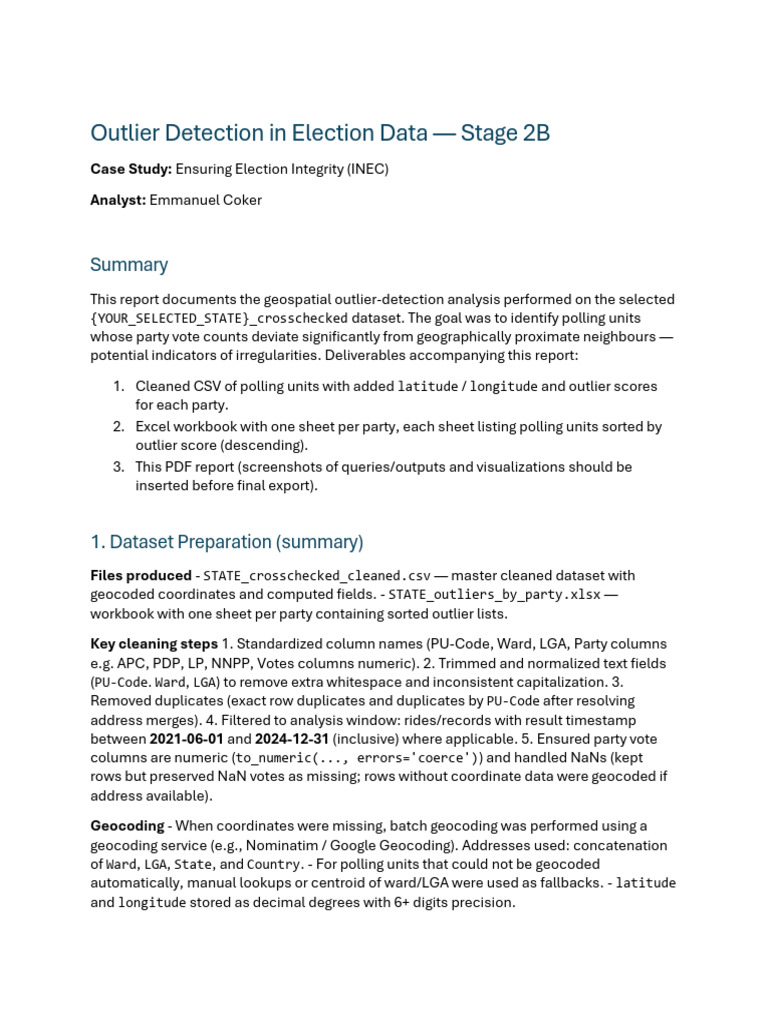 Stage 2b Outlier Detection Report for Inec | PDF | Outlier