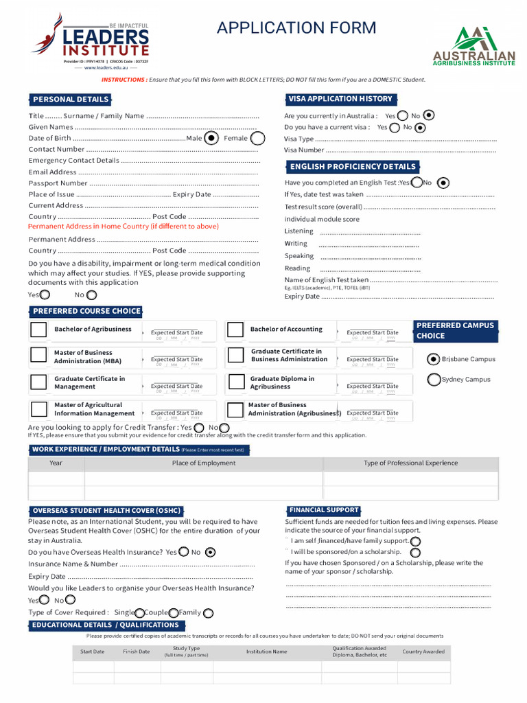 International Student Application Form | PDF