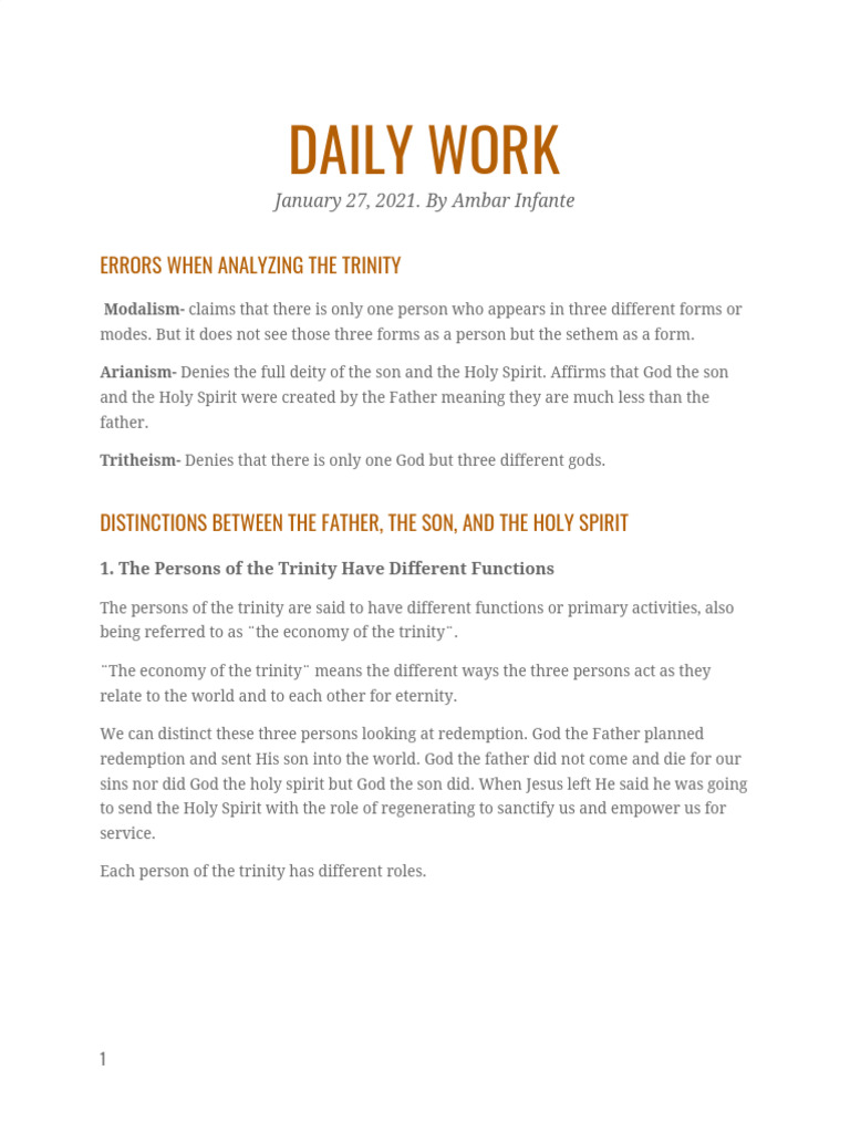 Daily Work Jan 27 | PDF | God The Father | Trinity