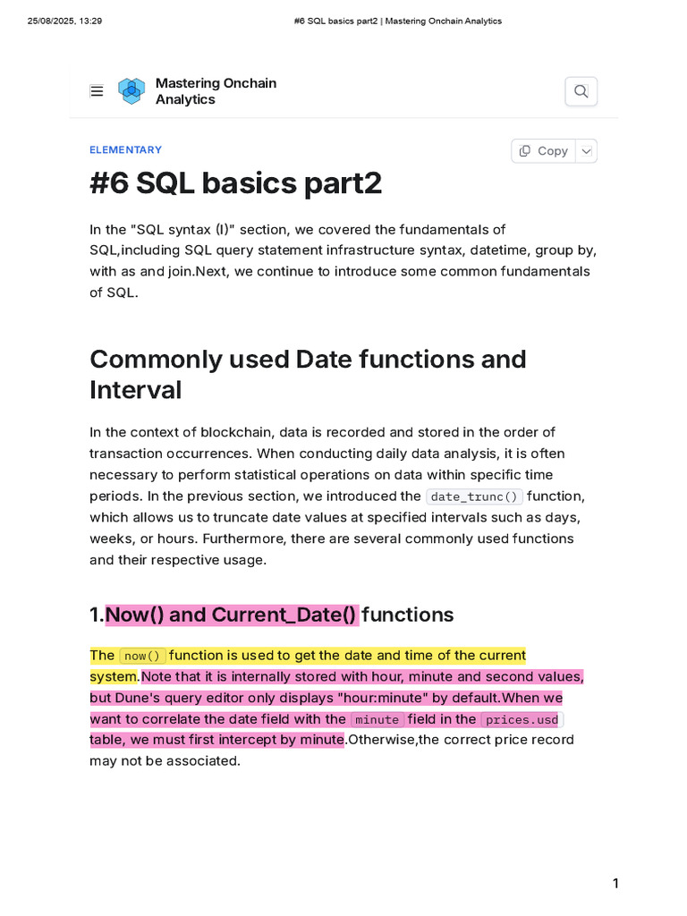 #6 SQL Basics Part2 _ Mastering Onchain Analytics | PDF | Function ...