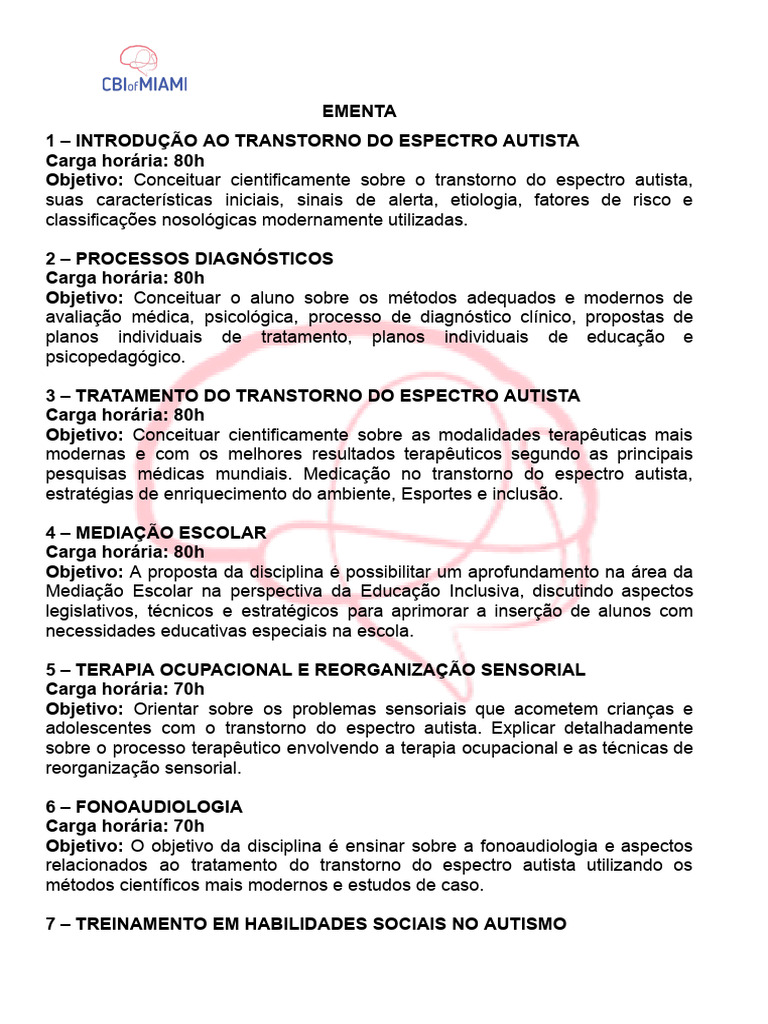 Curso sobre Transtorno do Espectro Autista | PDF | Autismo | Distúrbio ...