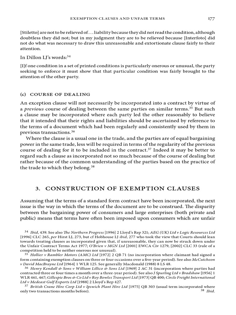 Exemption Clauses and Unfair Terms Explained | PDF | Lease ...