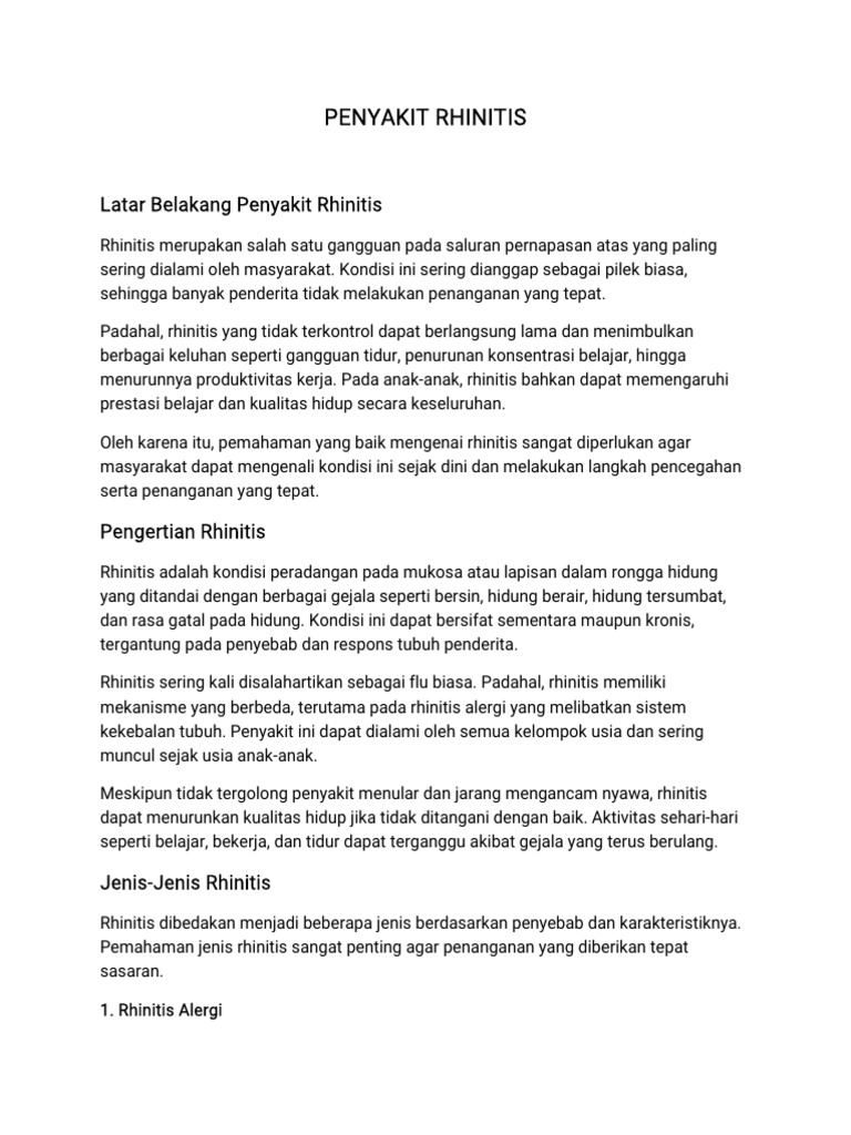 Panduan Lengkap Penyakit Rhinitis | PDF