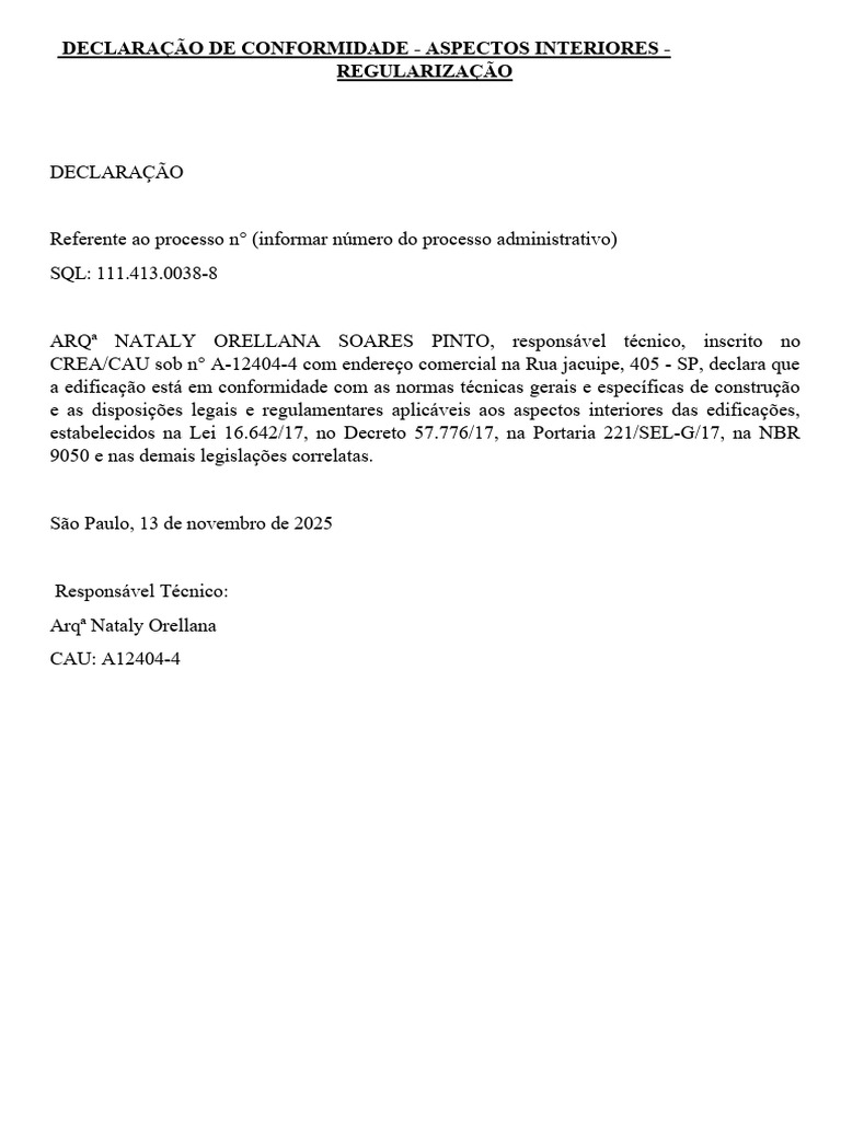 Declaração de Conformidade Interior | PDF