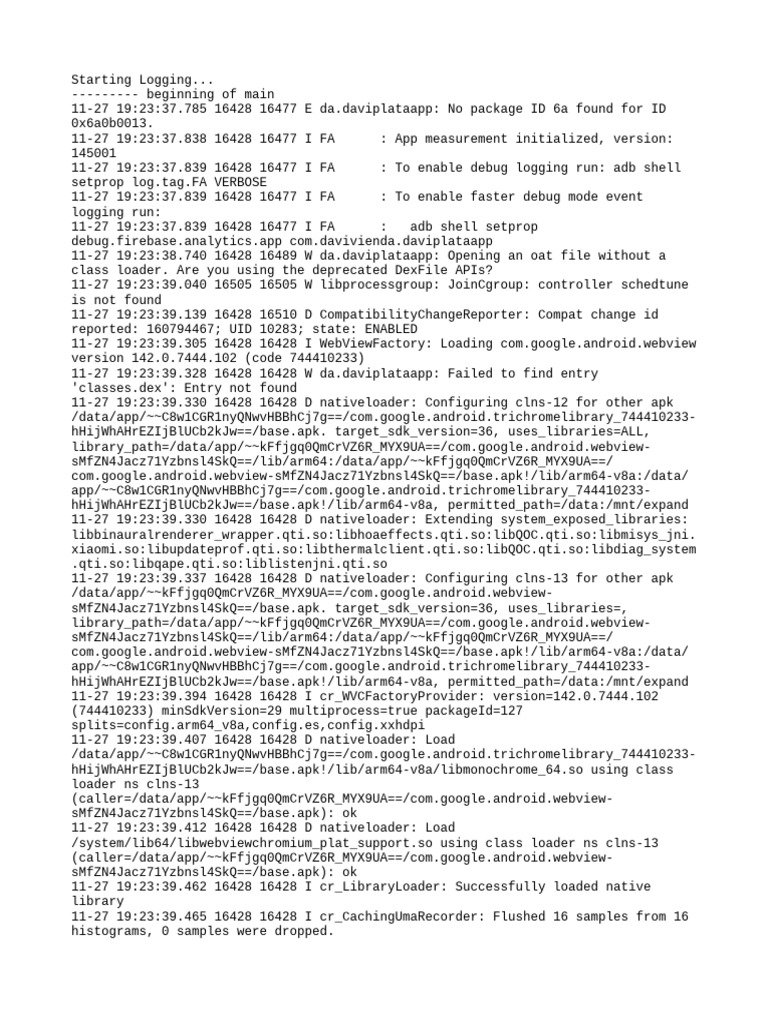 Davivienda App Logging Errors | PDF | System Software | Software