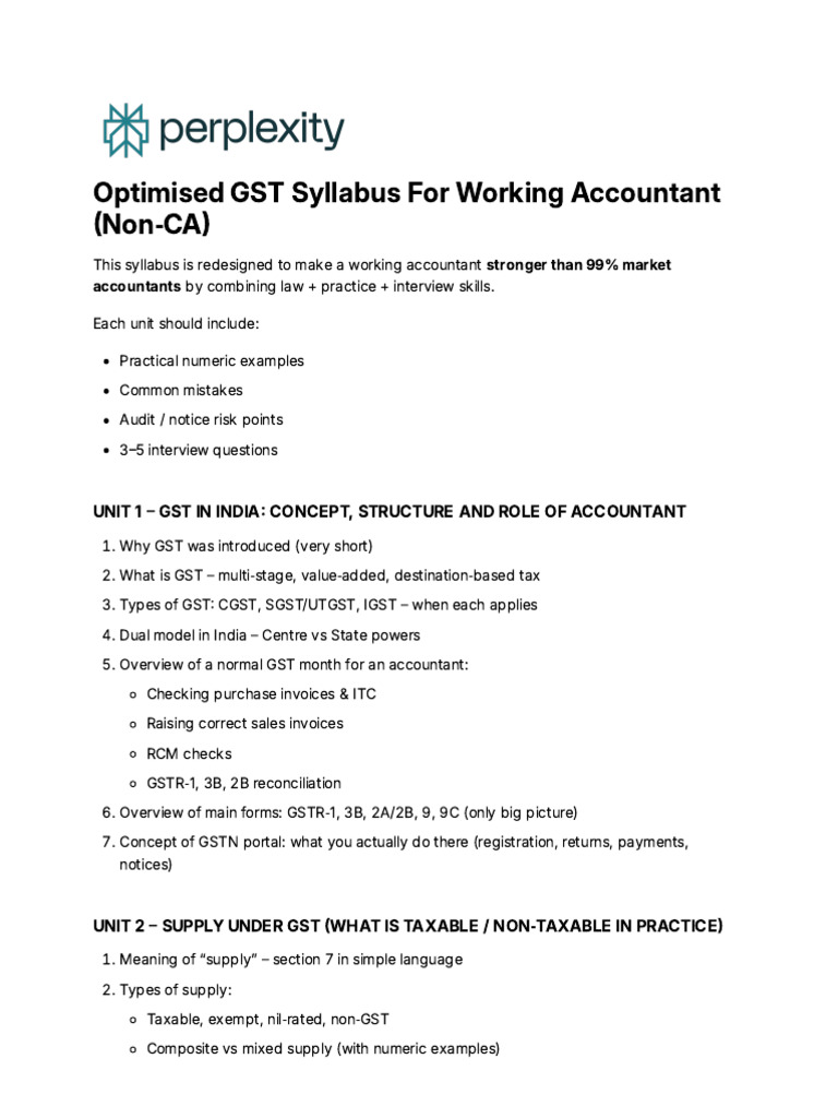 Optimised GST Syllabus for Working Accountant (Non (1) | PDF | Invoice ...