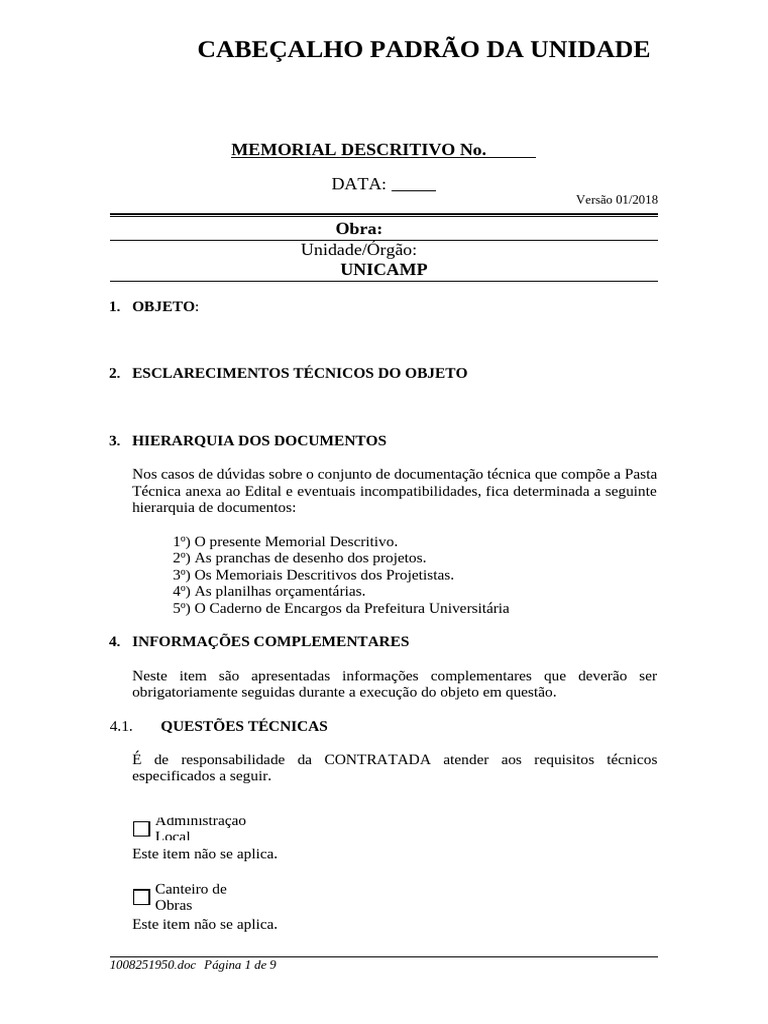 Memorial Descritivo de Obras UNICAMP | PDF | Desperdício | Erosão