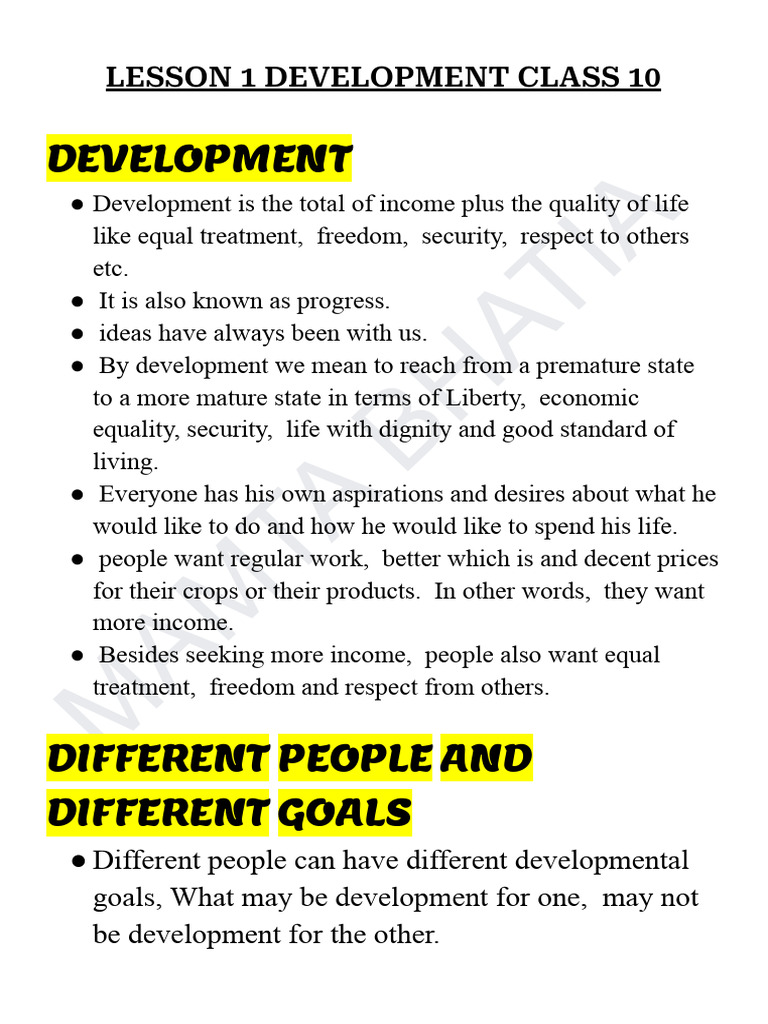 Understanding Development Goals in Class 10 | PDF | Developing Country ...