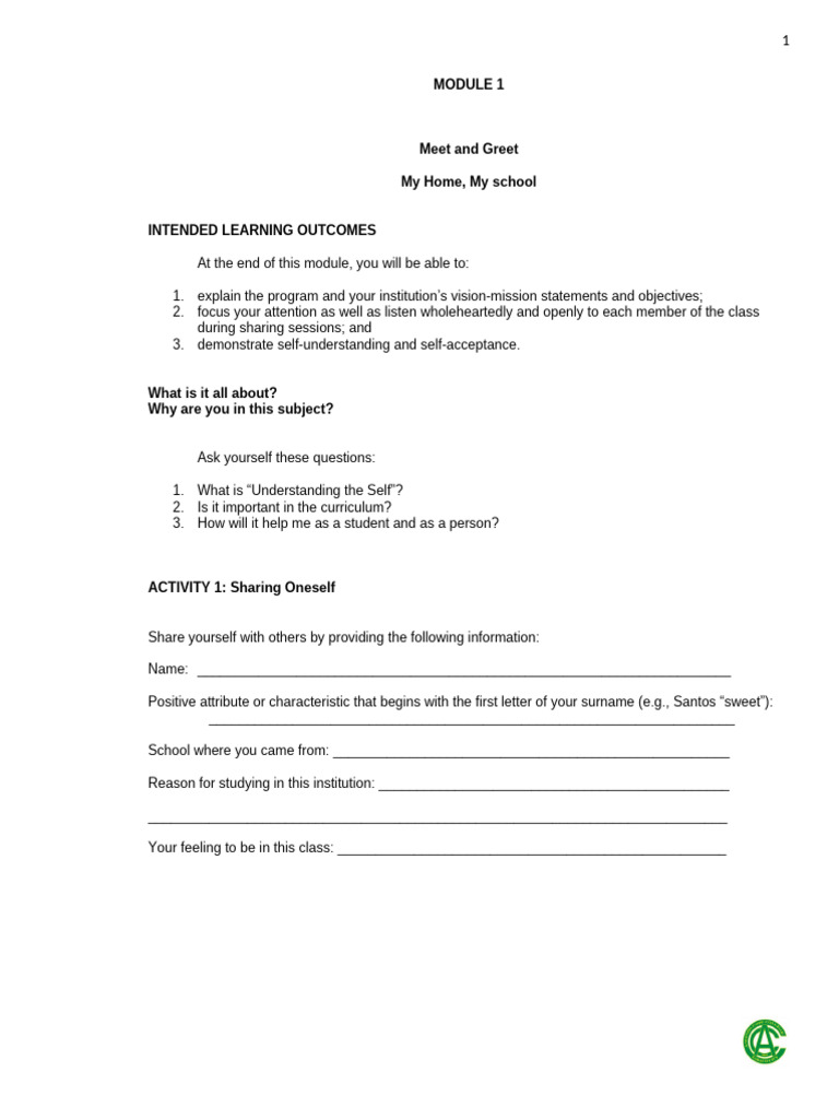 Module in Understanding Self Students Copy 1st Sem Sy 2024 2025 | PDF ...