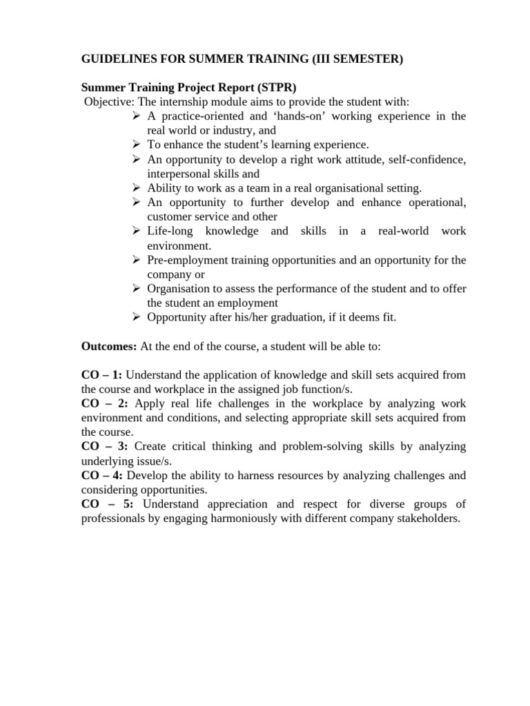 Summer Training Project Report Guidelines | PDF | Evaluation | Experience