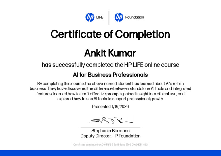 HP LIFE AI Course Completion Certificate | PDF