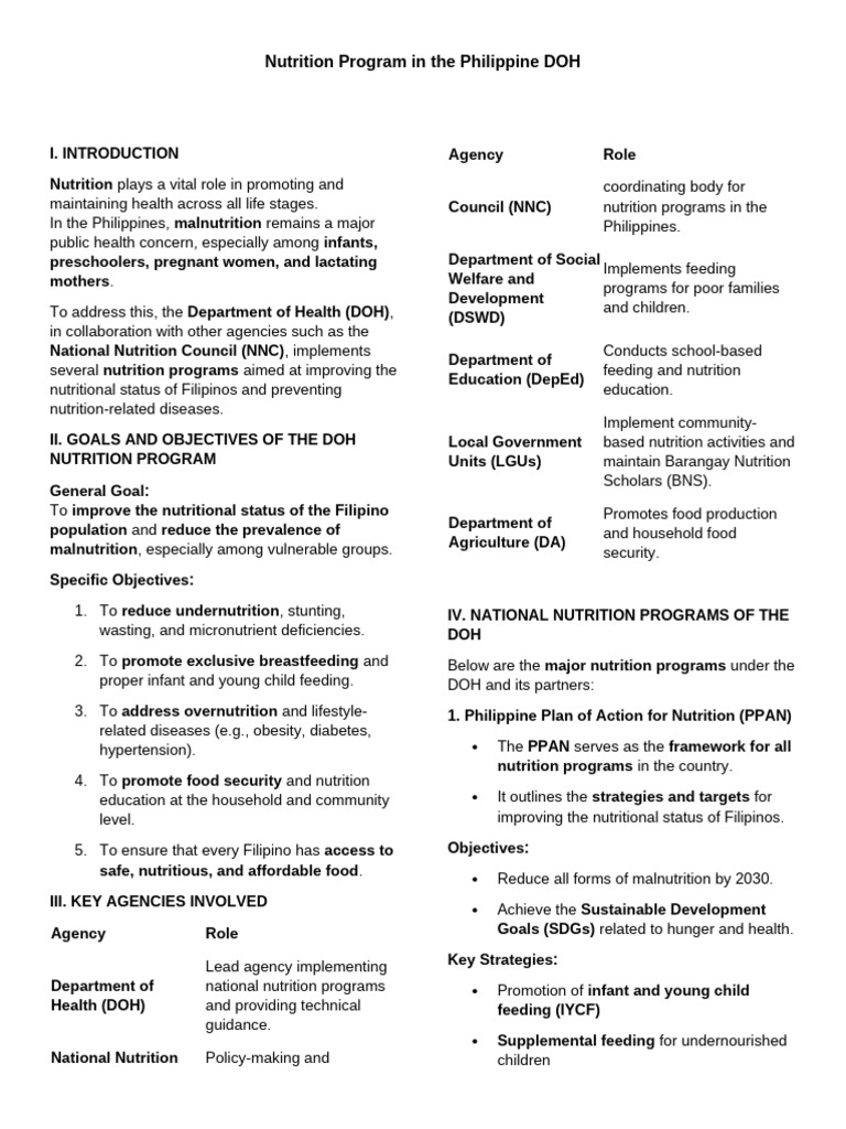Philippine DOH Nutrition Program Overview | PDF | Malnutrition | Human ...