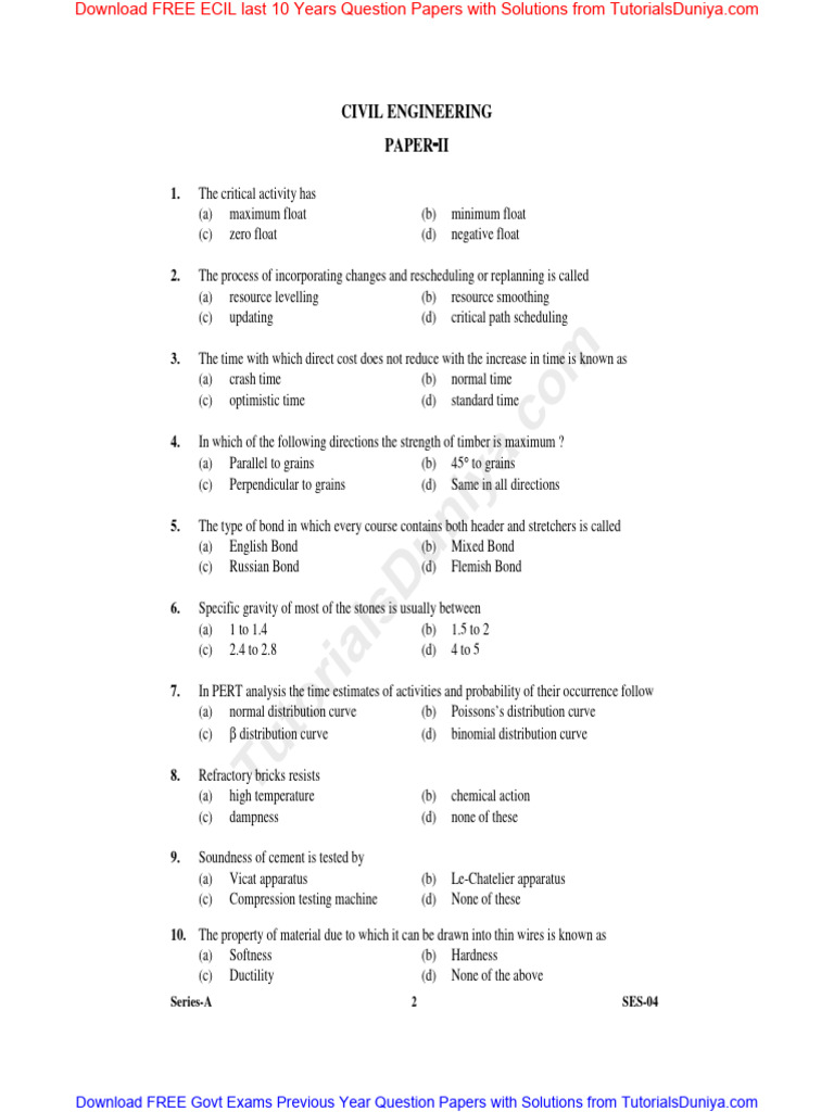ECIL Civil Engineering 2 Question Paper | PDF | Irrigation