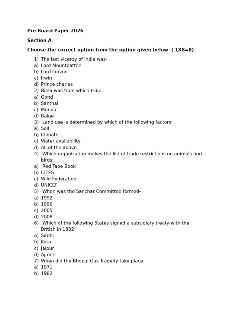 CL8 Pre-Board Paper 2026 | PDF