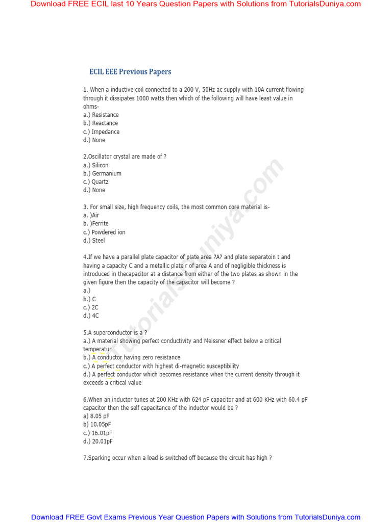 ECIL EEE Previous Year Question Papers | PDF | Amplifier | Inductor
