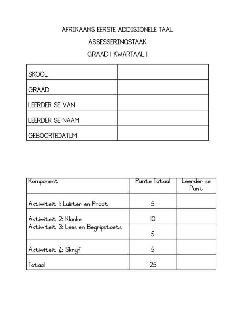 Assessment Task AFAL Term 1 Grade 1 | PDF