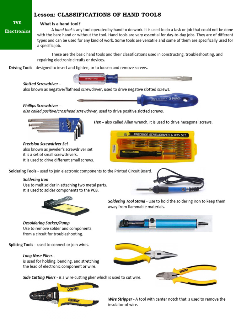 Hand Tool Classifications and Uses | PDF | Printed Circuit Board | Screw