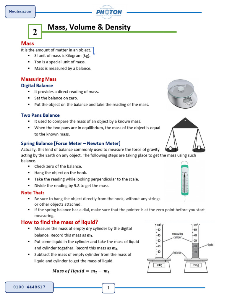 Mass, Volume, and Density Measurement Guide | PDF | Weighing Scale ...