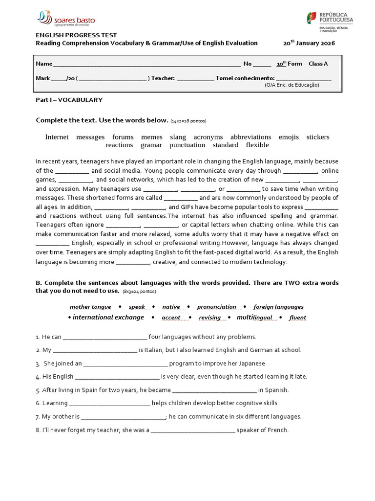 PROGRESS TEST 2 CLASS A | PDF | English Language | Scotland